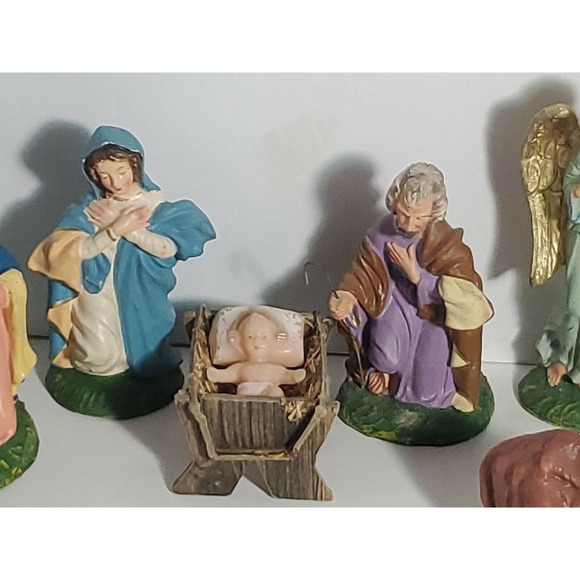 ANTIQUE 1940S COMPOSITION NATIVITY FIGURINE set of 10 pieces 5" Italy Hand Paint - Picture 3 of 7